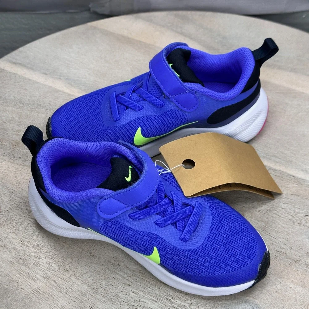 Nike Revolution 7 Kids Sneakers Blue Lime Blast FB7690-500 10C